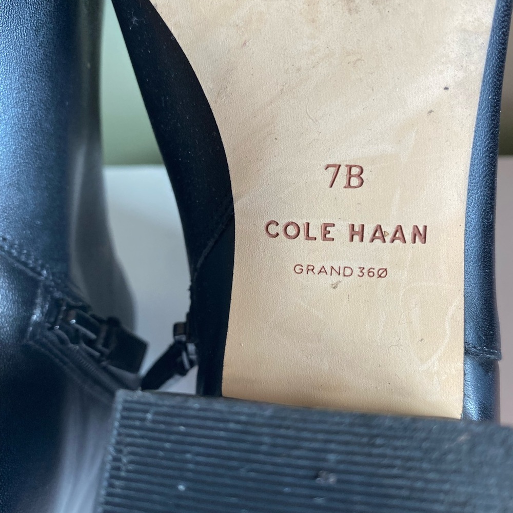 Worn once Cole Haan Black Leather Ankle Boots with chunky heel & zipper closure - Picture 9 of 12